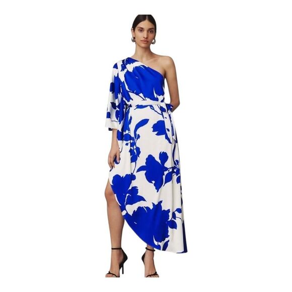 Hutch Anthropologie Floral One Shoulder Satin Maxi Dress Size 4 - Picture 7 of 10